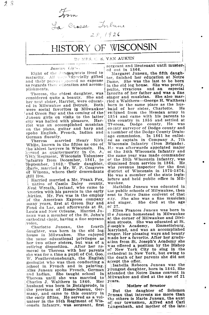  Source: La Crosse Tribune Date: 1926-03-28