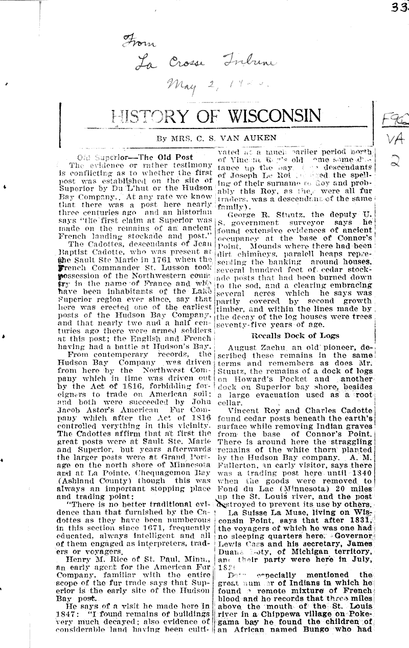  Source: La Crosse Tribune Date: 1926-05-02