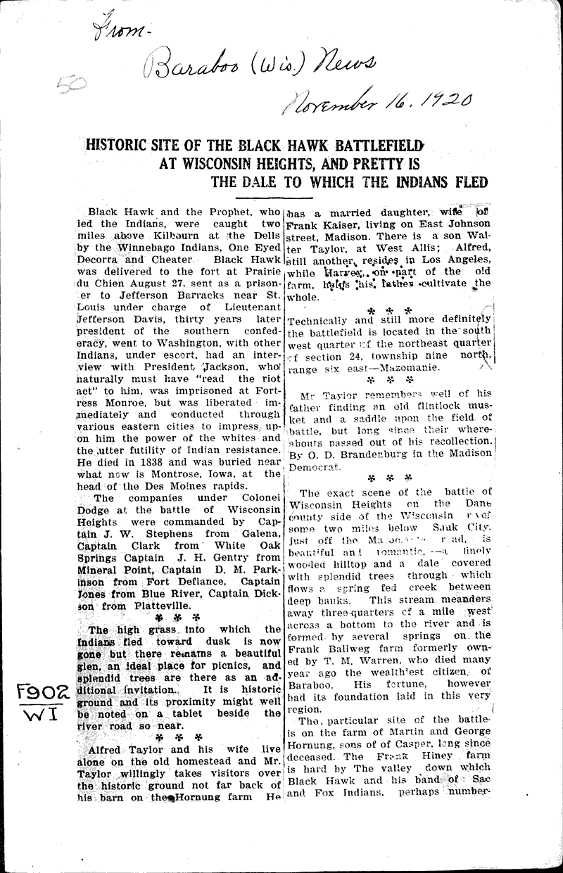  Source: Baraboo Daily News Topics: Wars Date: 1920-11-16