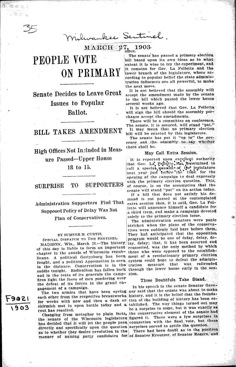  Source: Milwaukee Sentinel Topics: Government and Politics Date: 1903-03-27