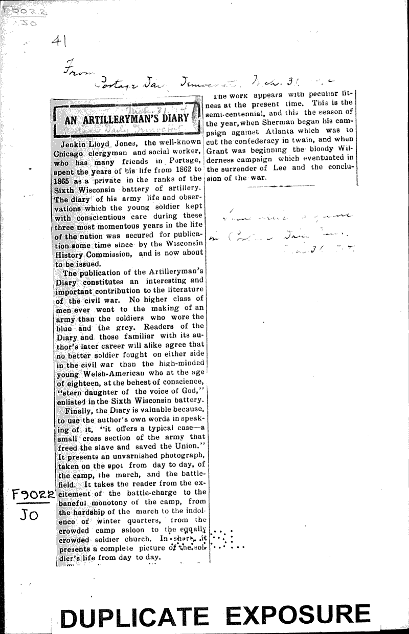 Source: Portage Daily Democrat Topics: Civil War Date: 1914-03-31