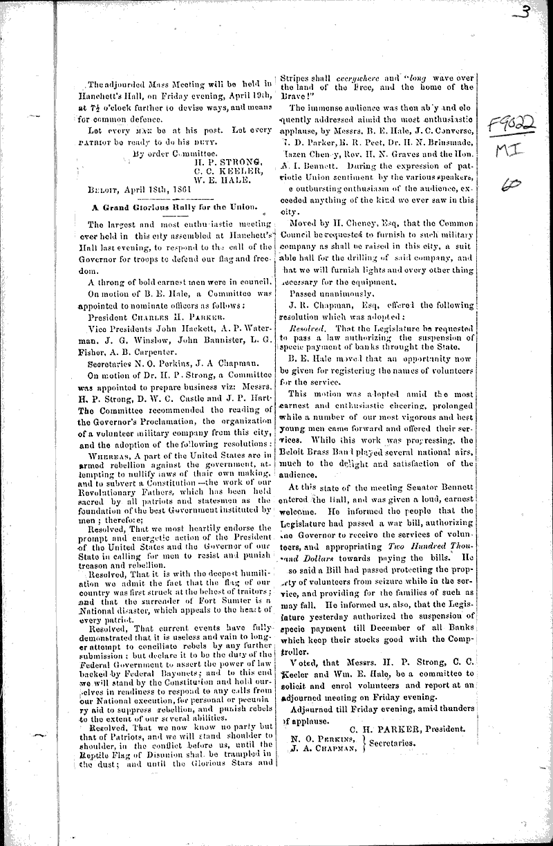  Source: Beloit Free Press Topics: Civil War Date: 1861-04-18