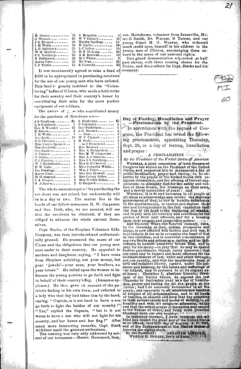  Source: Beloit Free Press Topics: Civil War Date: 1861-05-21