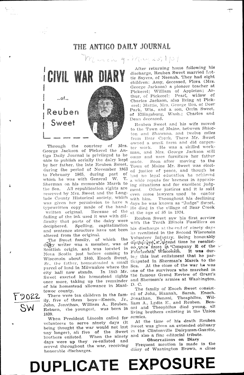 Source: Antigo Daily Journal Topics: Civil War Date: 1939-03-09