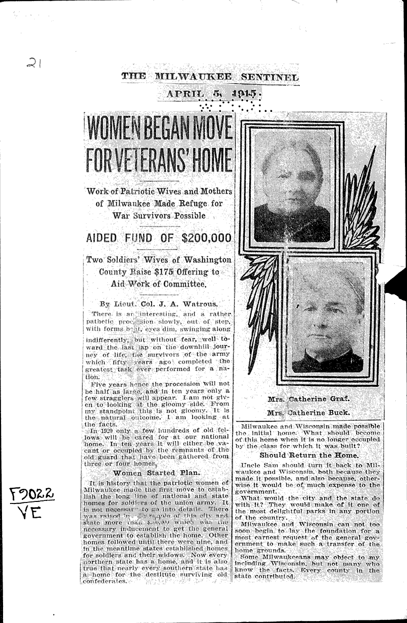  Source: Milwaukee Sentinel Topics: Civil War Date: 1915-04-05