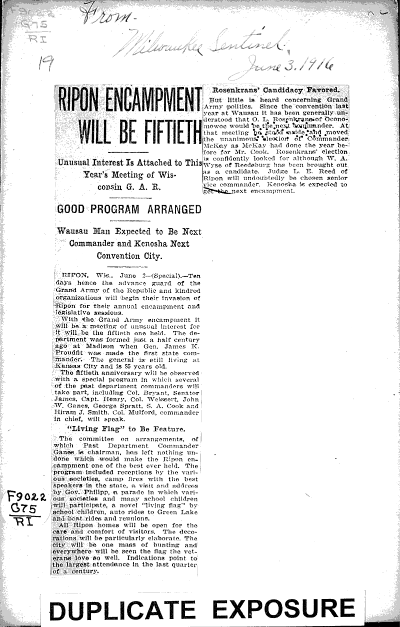  Source: Milwaukee Sentinel Topics: Civil War Date: 1916-06-03
