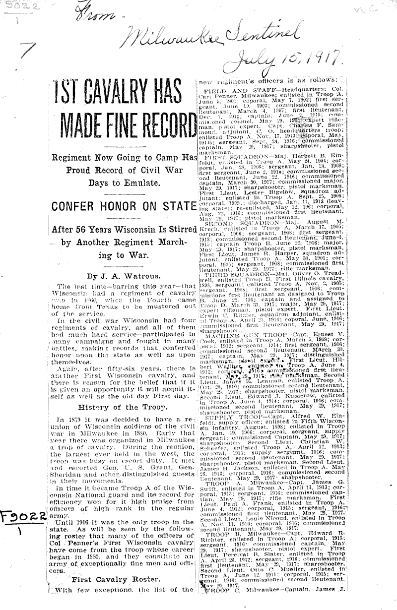  Source: Milwaukee Sentinel Topics: Civil War Date: 1917-07-15