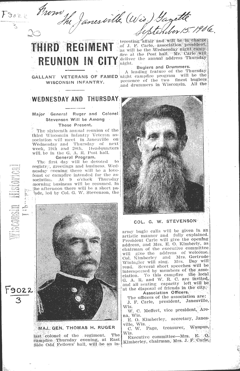  Source: Janesville Gazette Topics: Civil War Date: 1906-09-15