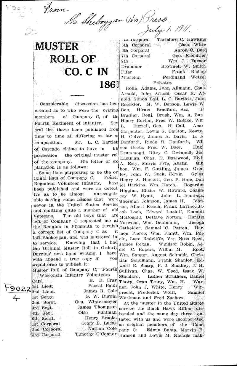  Source: Sheboygan Press Topics: Civil War Date: 1911-07-01