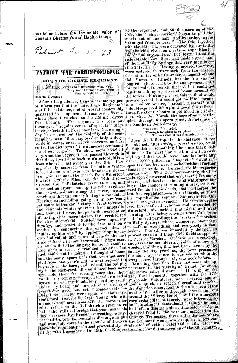  Source: Wisconsin State Journal Topics: Civil War Date: 1863-01-21