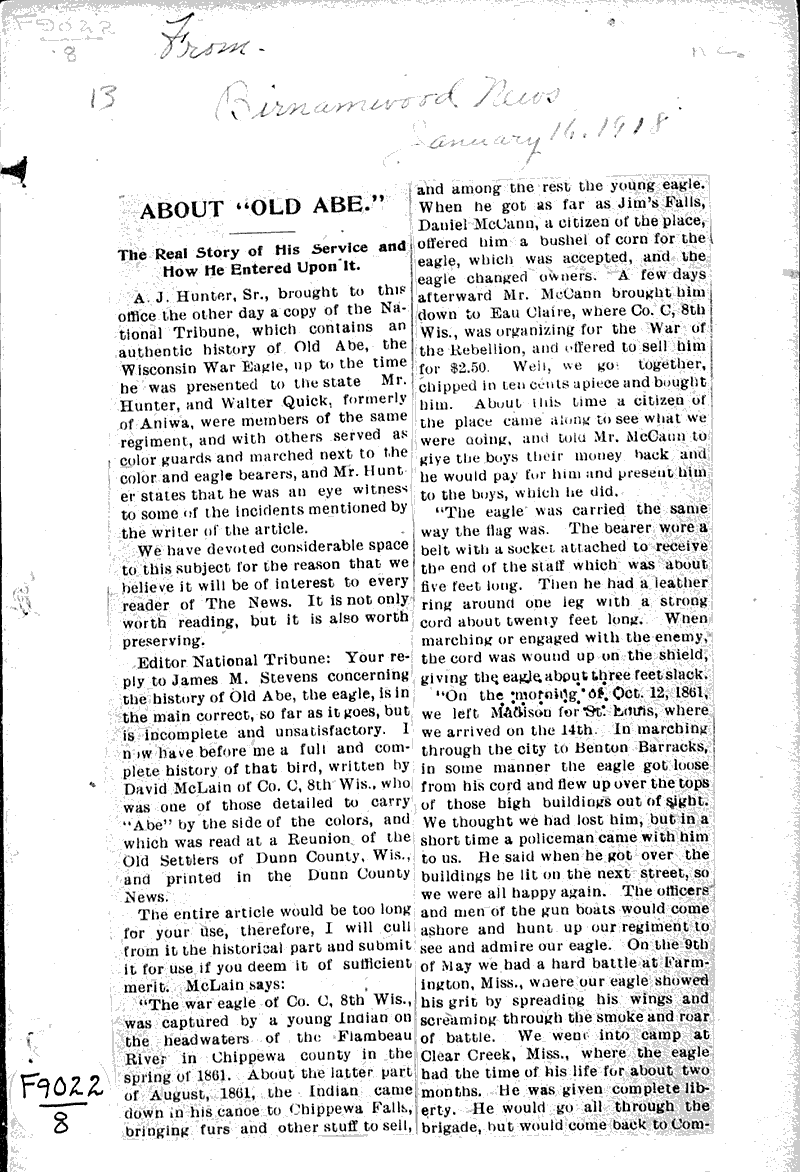  Source: Birnamwood News Topics: Civil War Date: 1918-01-16