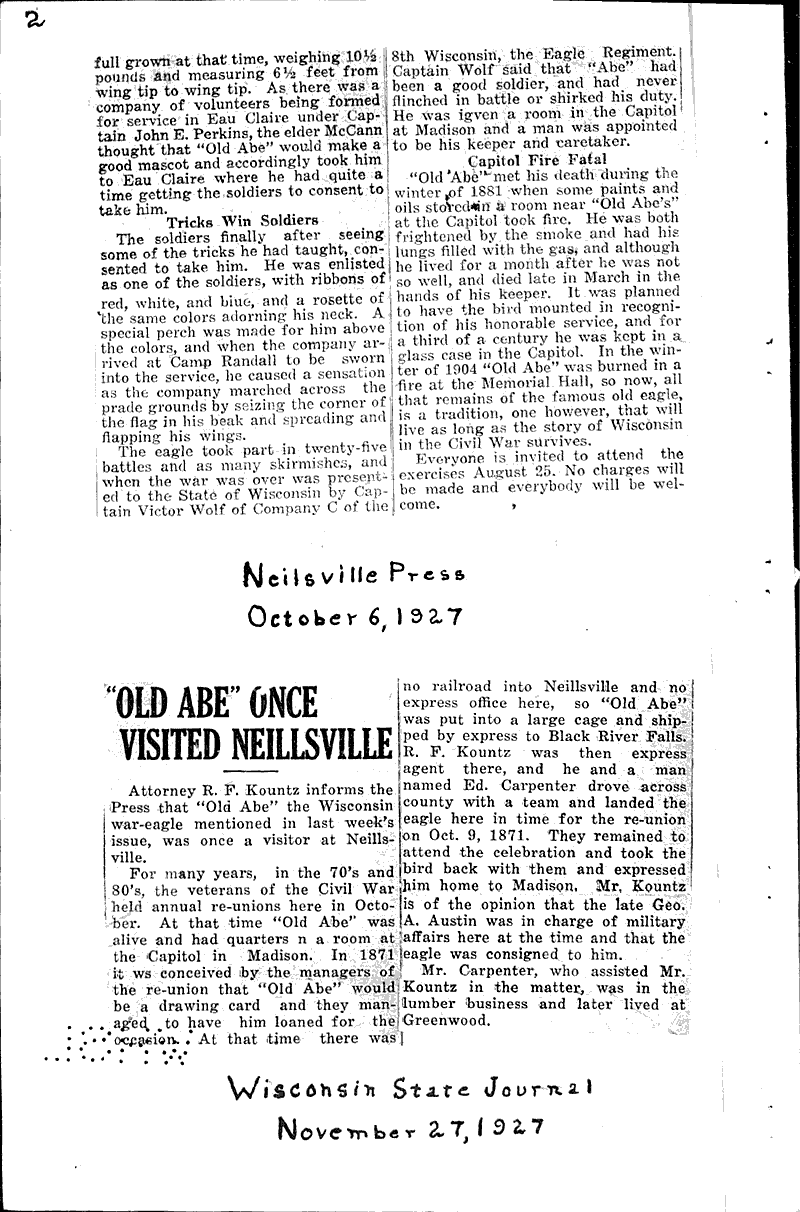  Source: Neillsville Press Topics: Civil War Date: 1927-10-06