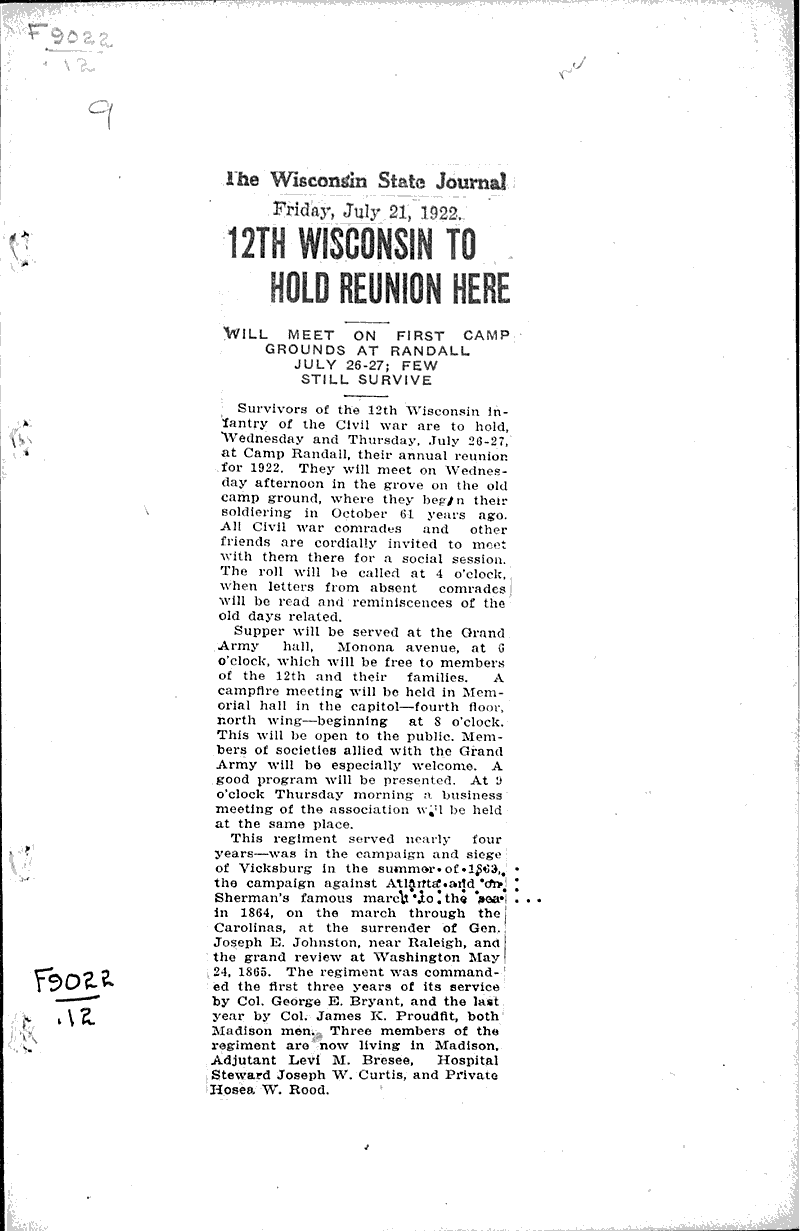  Source: Wisconsin State Journal Topics: Civil War Date: 1922-07-21