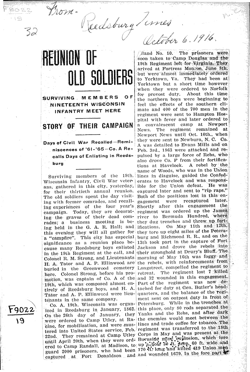  Source: Reedsburg Times Topics: Civil War Date: 1916-10-06