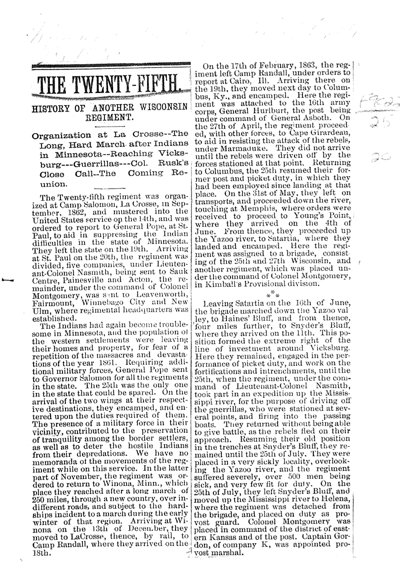  Source: Milwaukee Sunday Telegraph Topics: Civil War Date: 1887-05-08