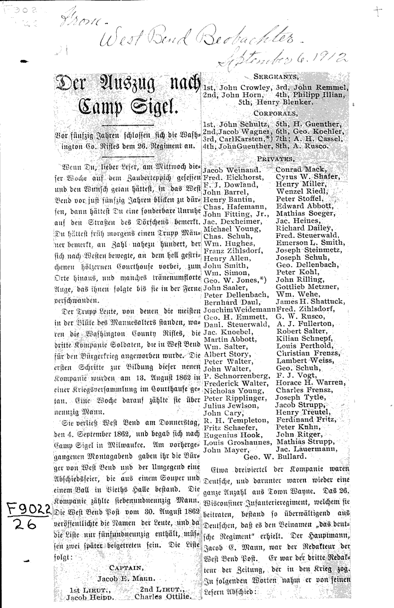  Source: West Bend Beobachter Topics: Civil War Date: 1912-09-06