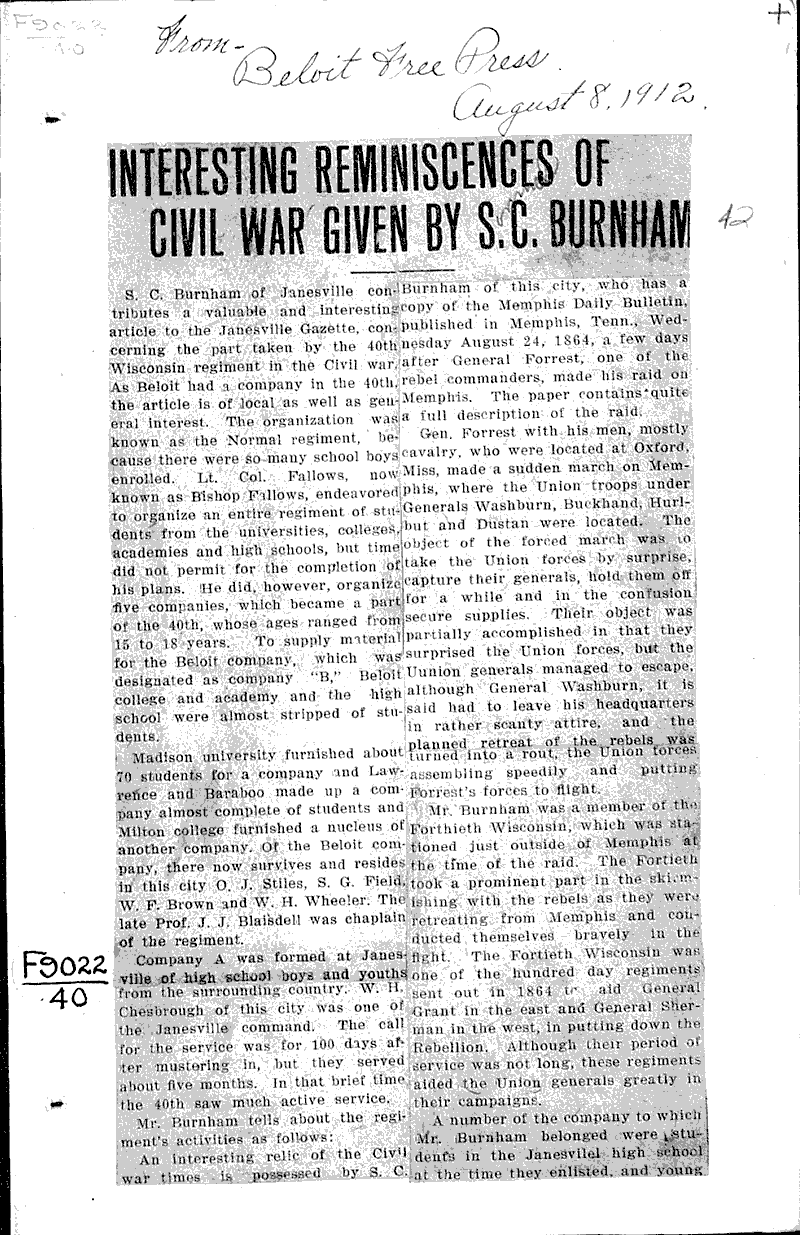  Source: Beloit Free Press Topics: Civil War Date: 1912-08-18
