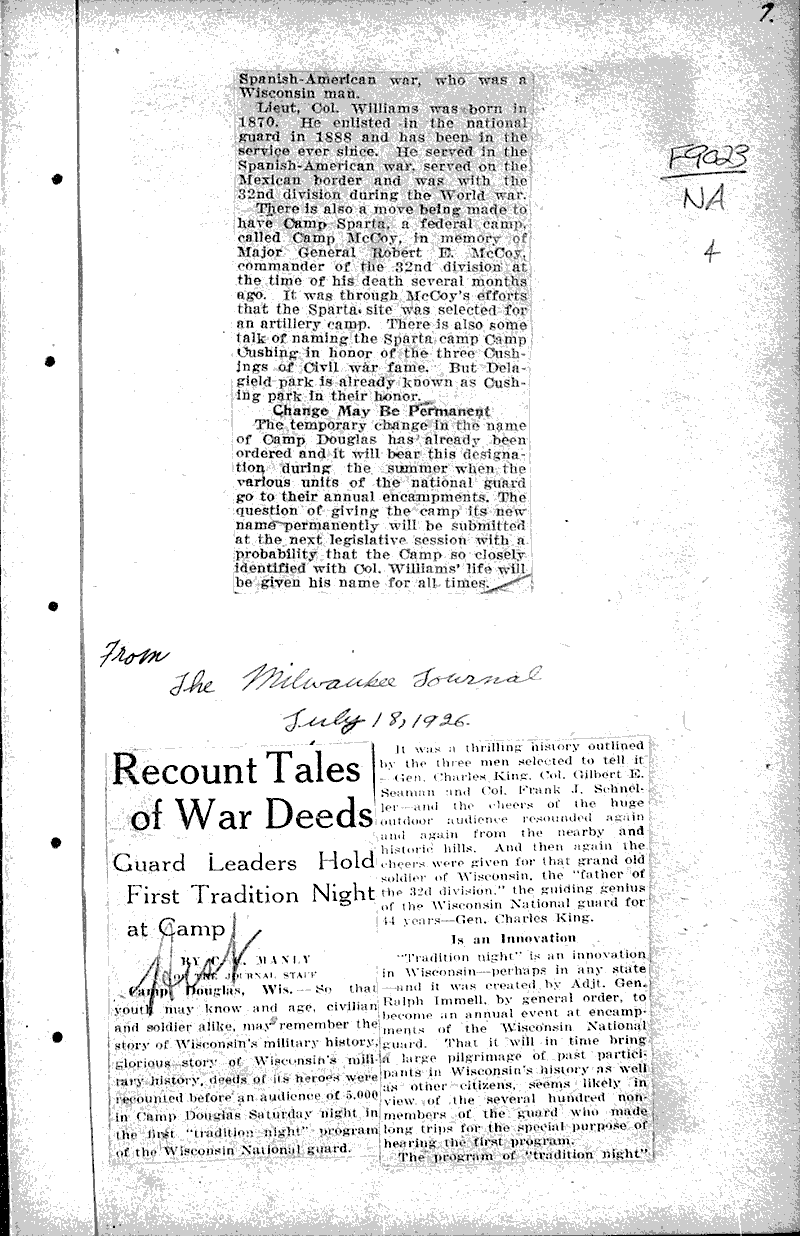  Source: Milwaukee Journal Topics: Wars Date: 1926-07-18