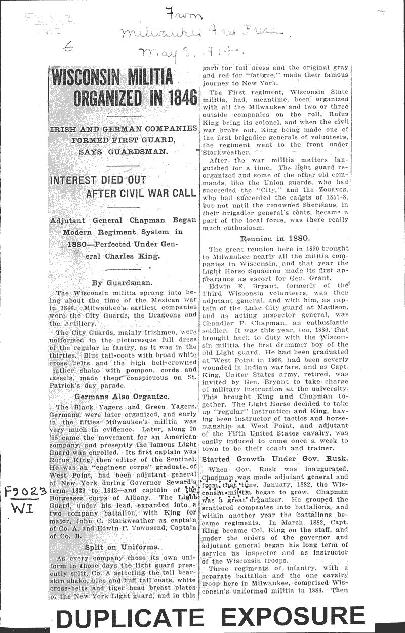  Source: Milwaukee Free Press Topics: Wars Date: 1914-05-08