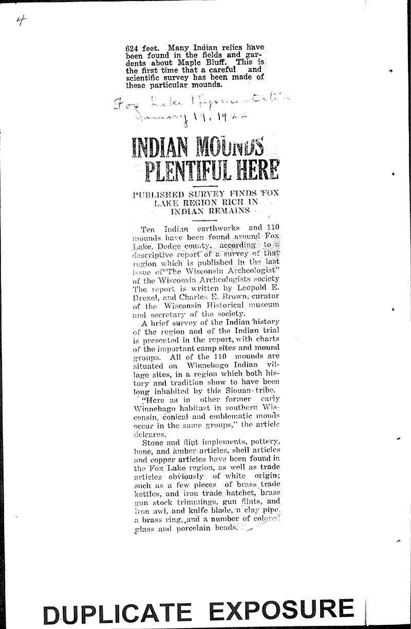  Source: Fox Lake Representative Topics: Indians and Native Peoples Date: 1922-01-19