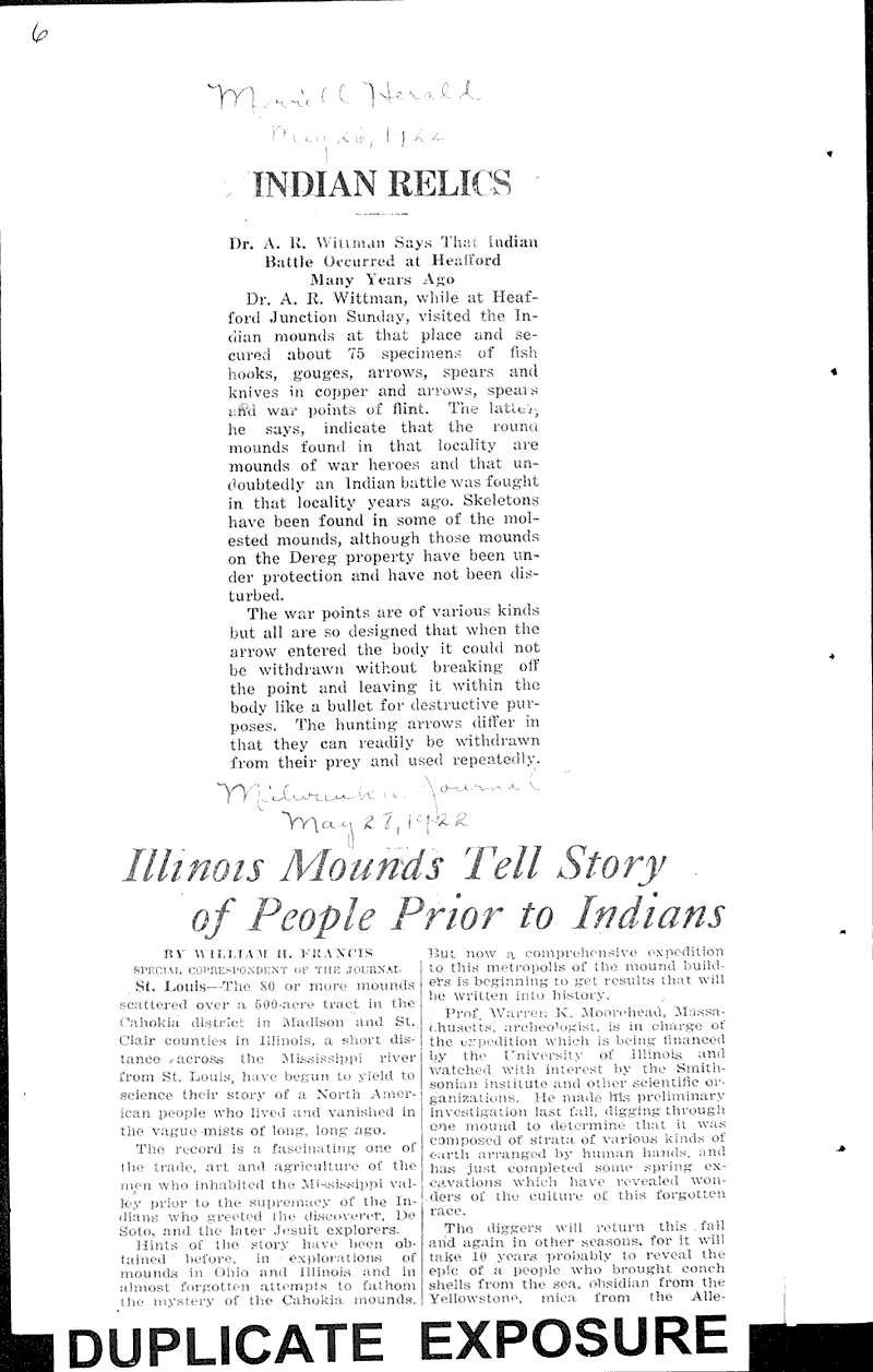  Source: Milwaukee Journal Topics: Indians and Native Peoples Date: 1922-05-27
