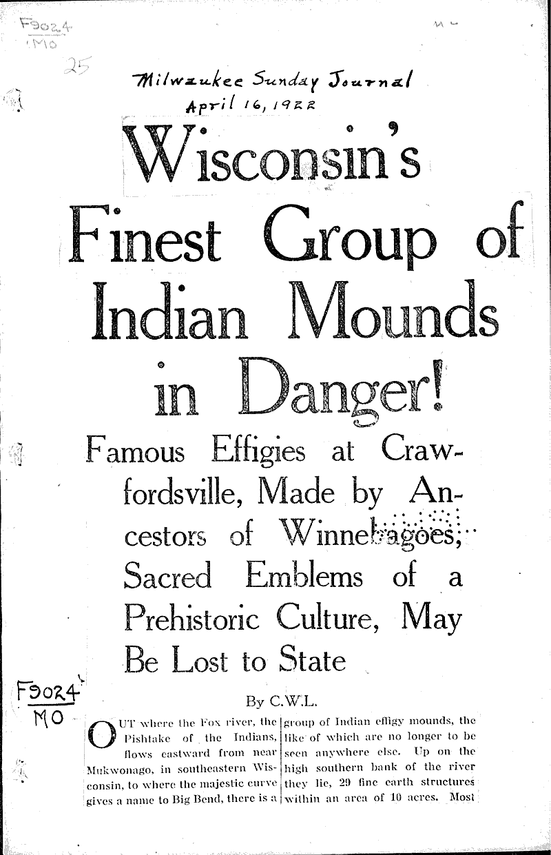  Source: Milwaukee Sunday Journal Topics: Indians and Native Peoples Date: 1922-04-16