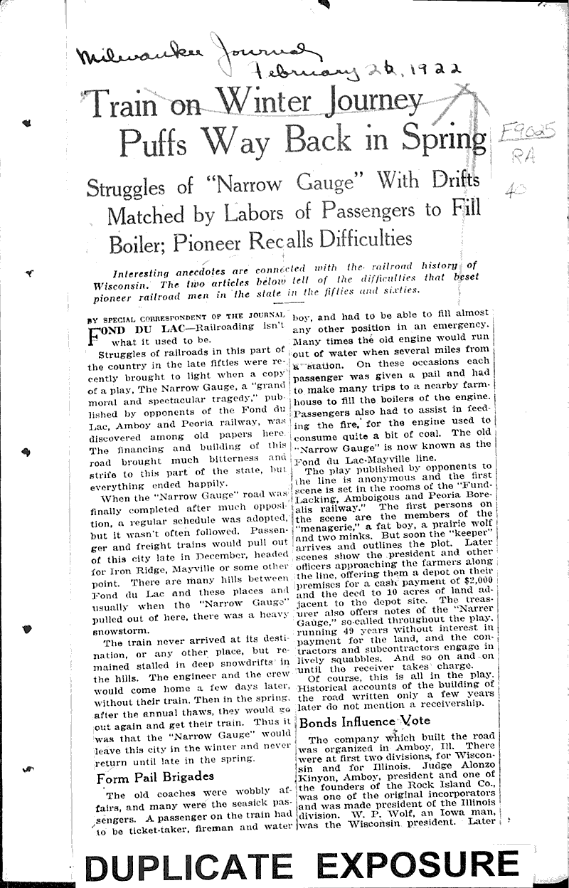  Source: Stevens Point Journal Topics: Transportation Date: 1921-11-15