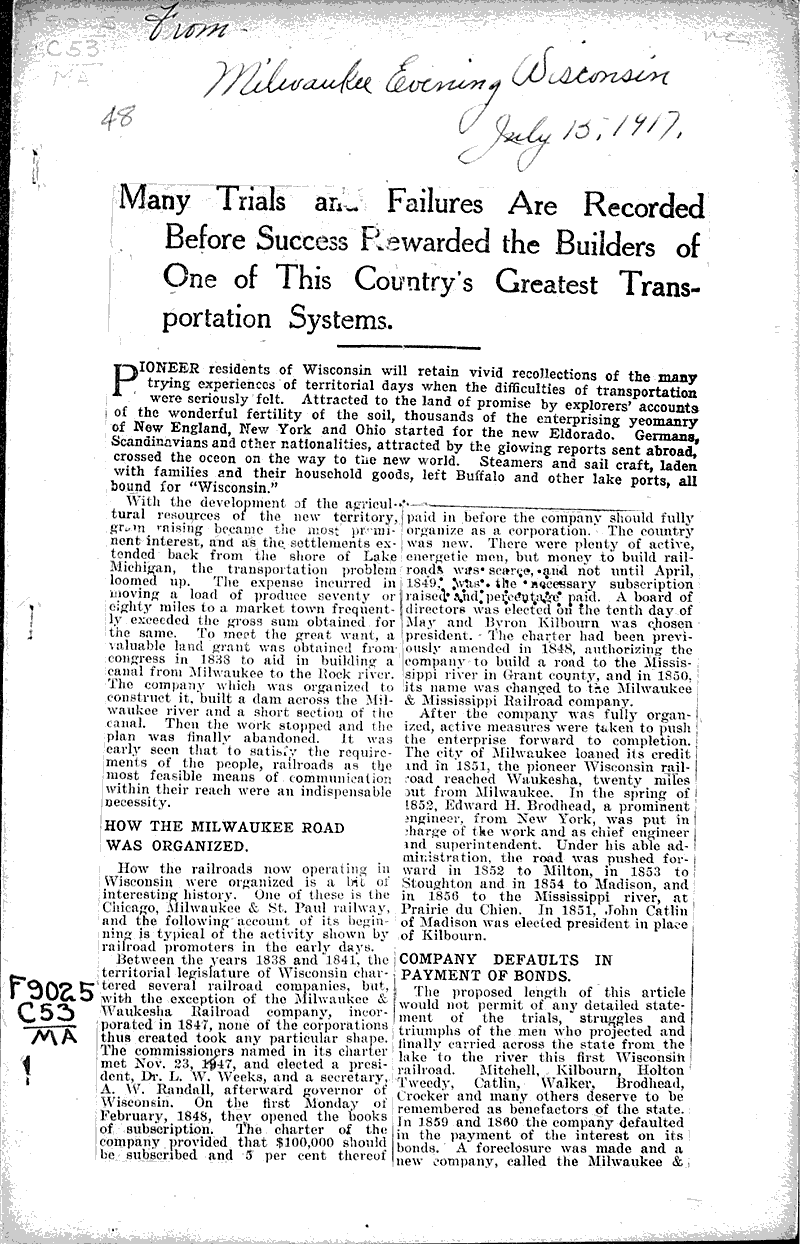  Source: Milwaukee Evening Wisconsin Topics: Transportation Date: 1917-07-13