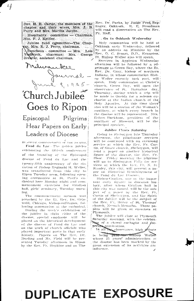  Source: Milwaukee Journal Topics: Church History Date: 1925-05-24