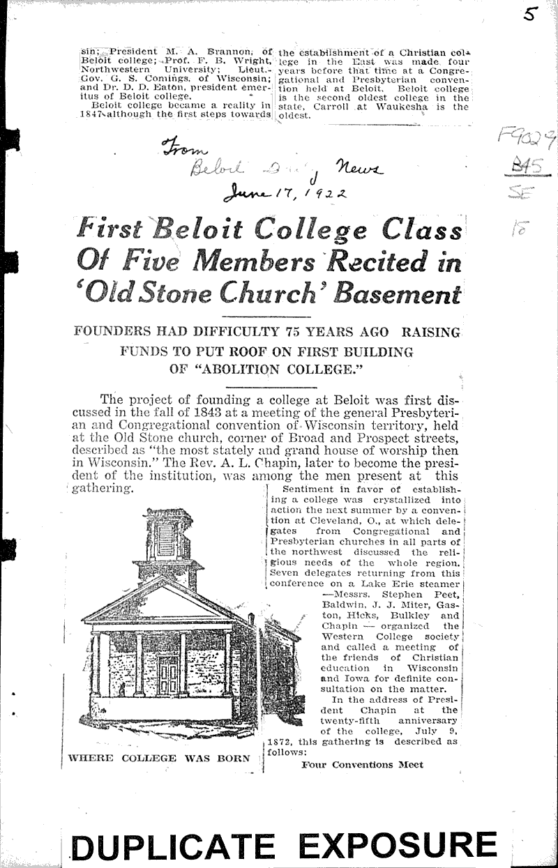  Source: Beloit Daily News Topics: Education Date: 1922-06-16