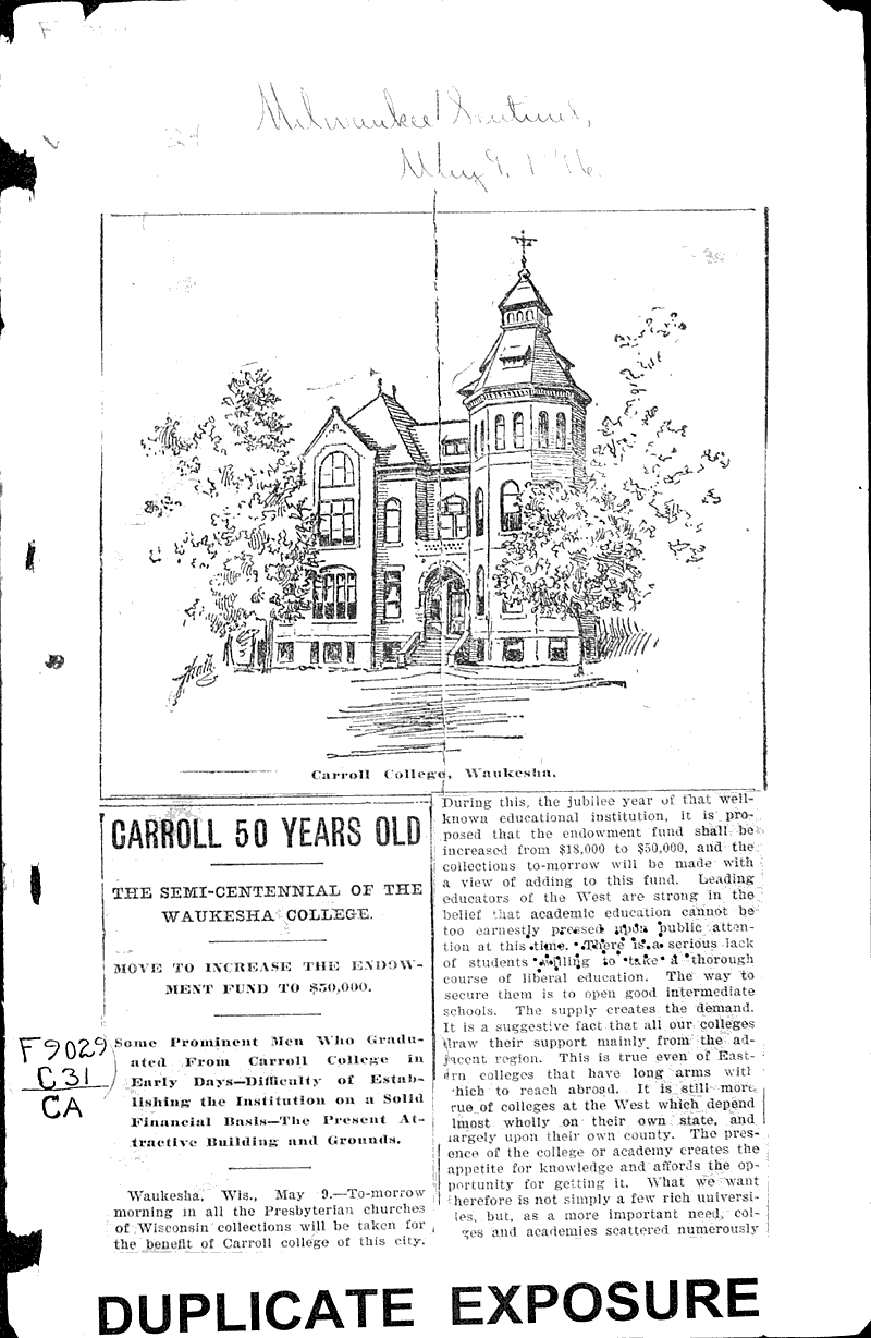  Source: Milwaukee Sentinel Topics: Education Date: 1896-05-09