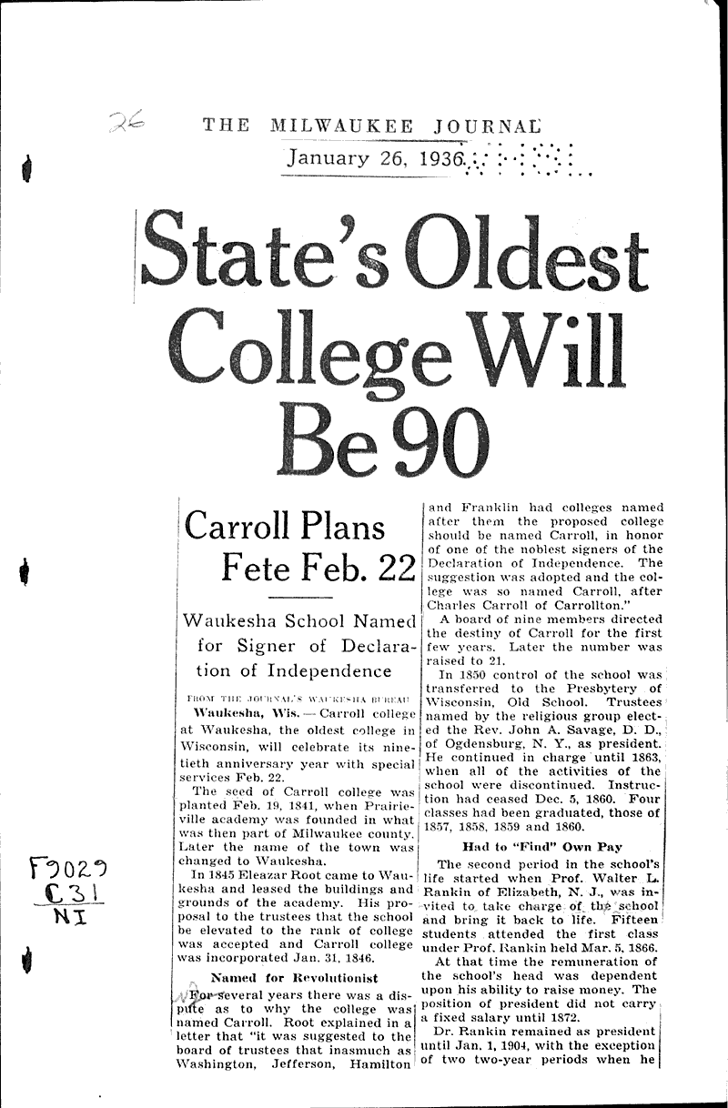  Source: Milwaukee Journal Topics: Education Date: 1936-01-26