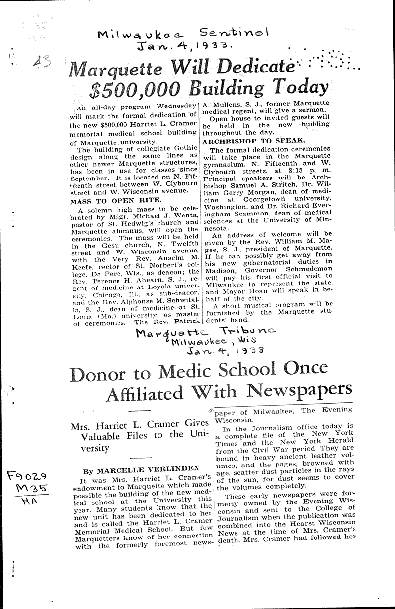  Source: Milwaukee Sentinel Topics: Education Date: 1933-01-04