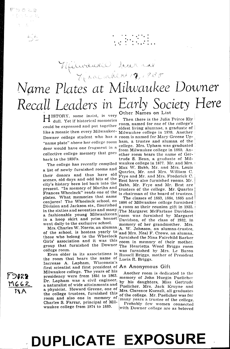  Source: Milwaukee Journal Topics: Education Date: 1935-11-17