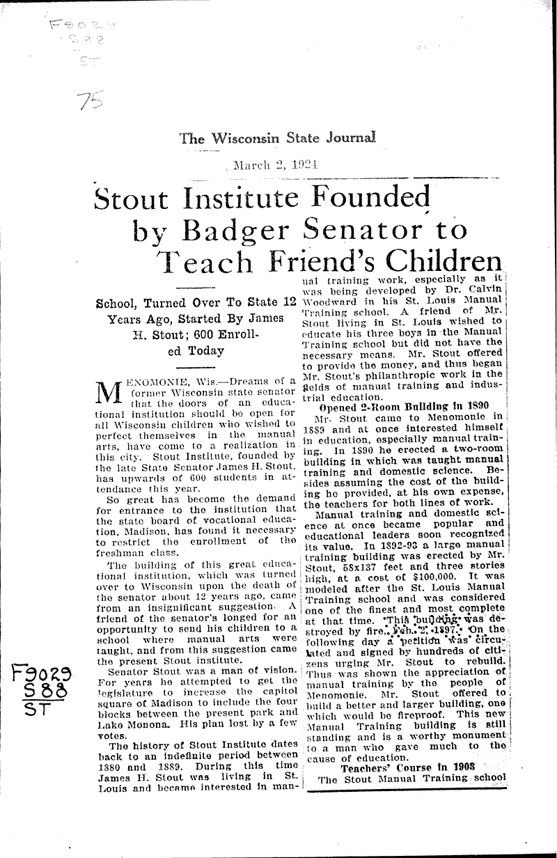  Source: Wisconsin State Journal Topics: Education Date: 1924-03-02