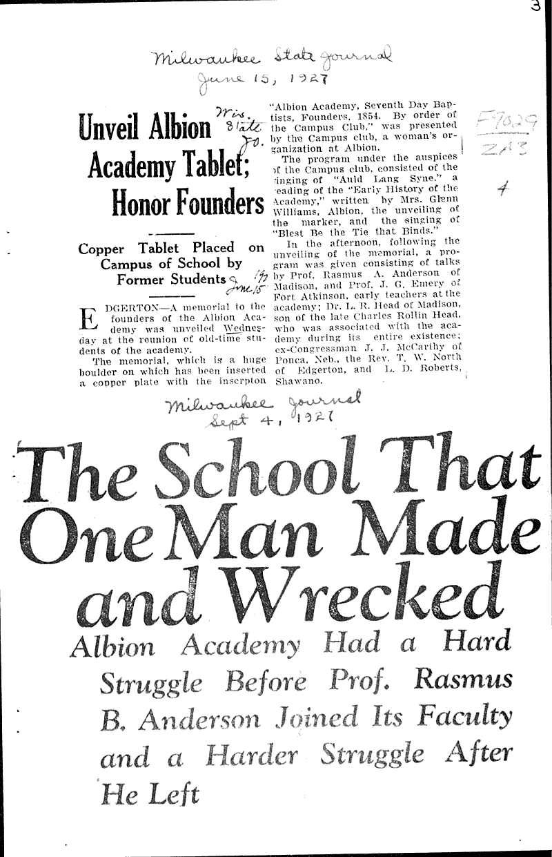  Source: Wisconsin State Journal Topics: Education Date: 1927-06-15