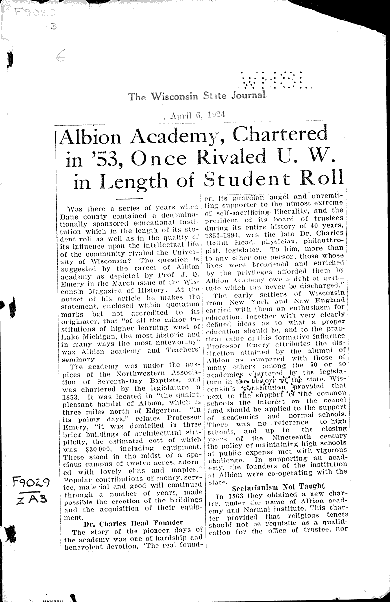  Source: Wisconsin State Journal Topics: Education Date: 1924-04-06