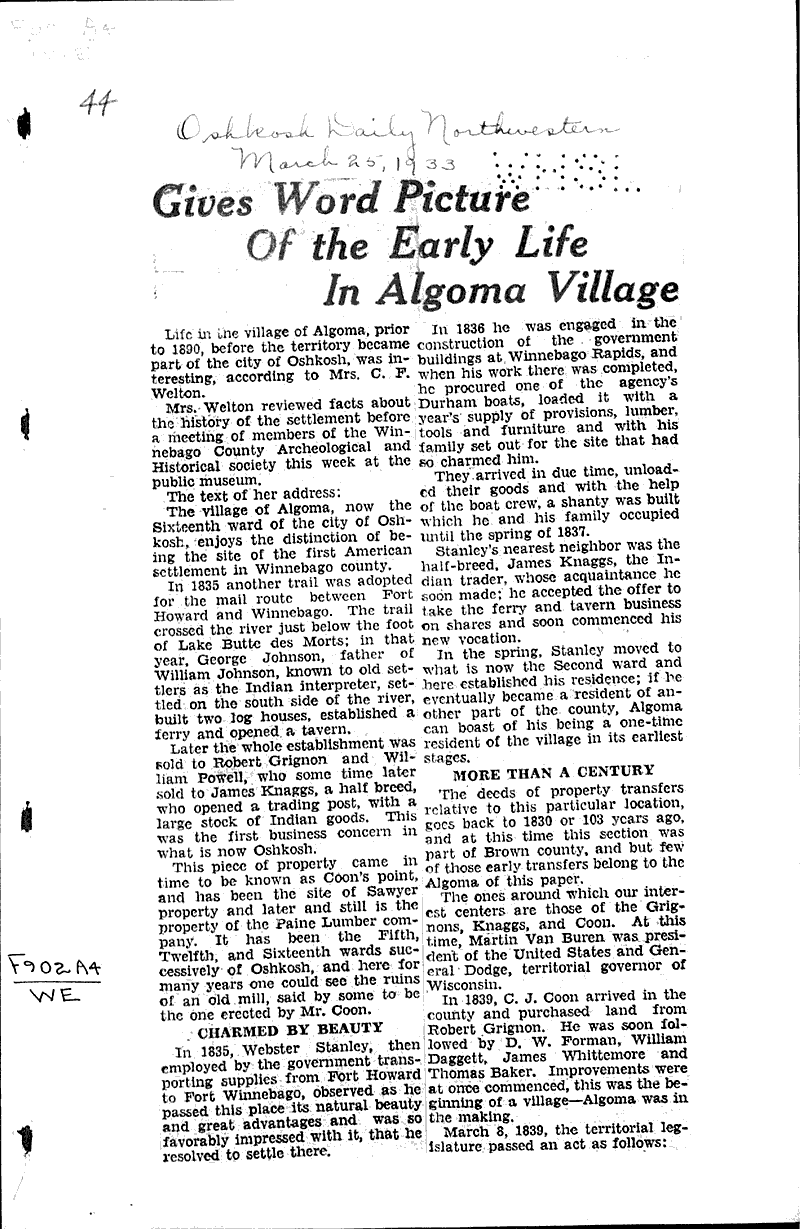  Source: Oshkosh Daily Northwestern Date: 1933-03-25