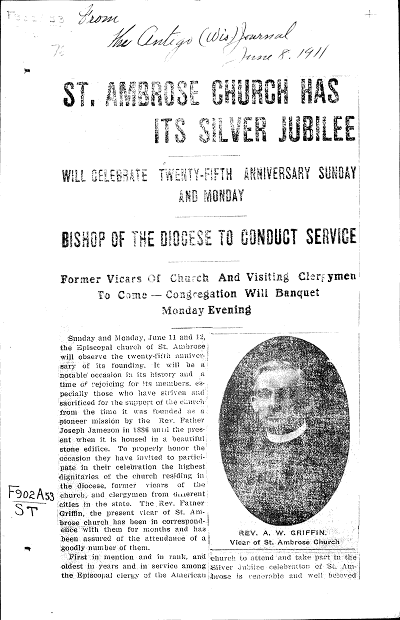  Source: Antigo Journal Topics: Church History Date: 1911-06-08