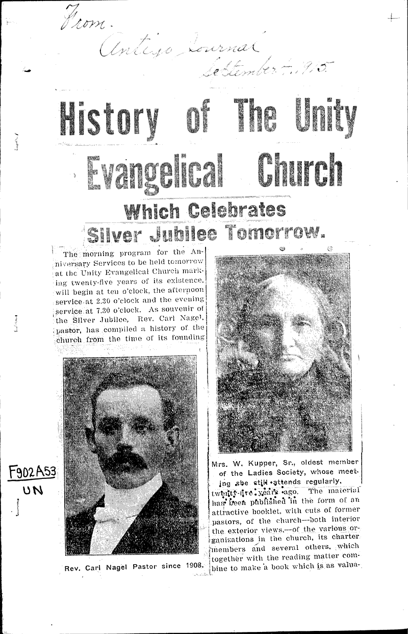  Source: Antigo Journal Topics: Church History Date: 1915-09-04