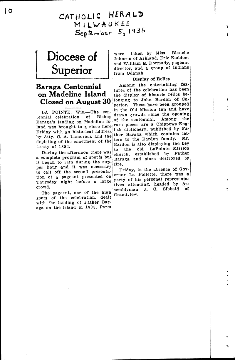  Source: Catholic Herald Topics: Church History Date: 1935-09-05