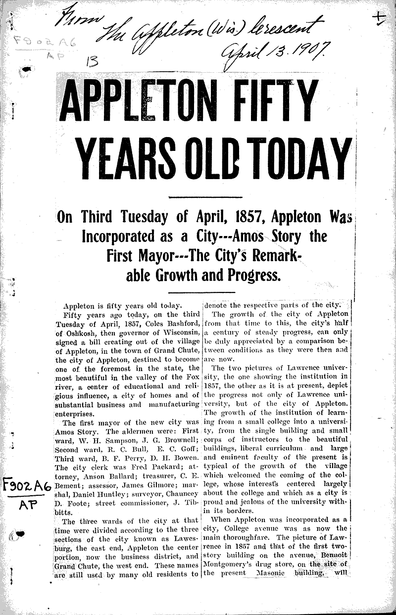  Source: Appleton Crescent Date: 1907-04-13