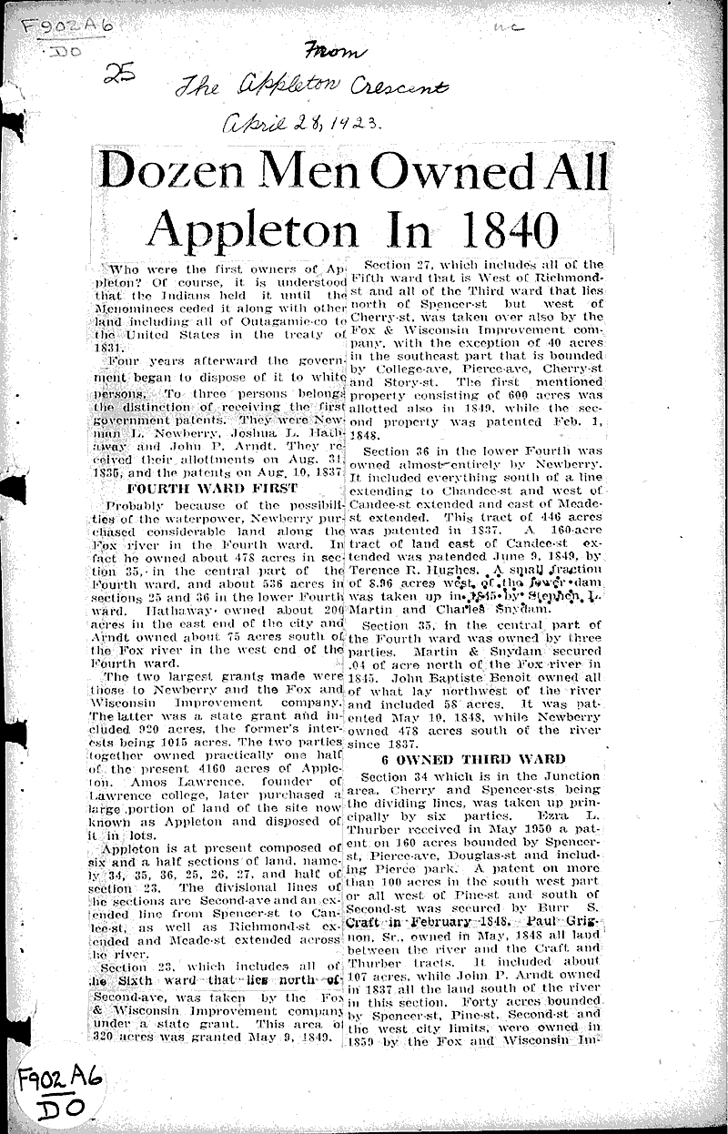  Source: Appleton Crescent Date: 1923-04-28