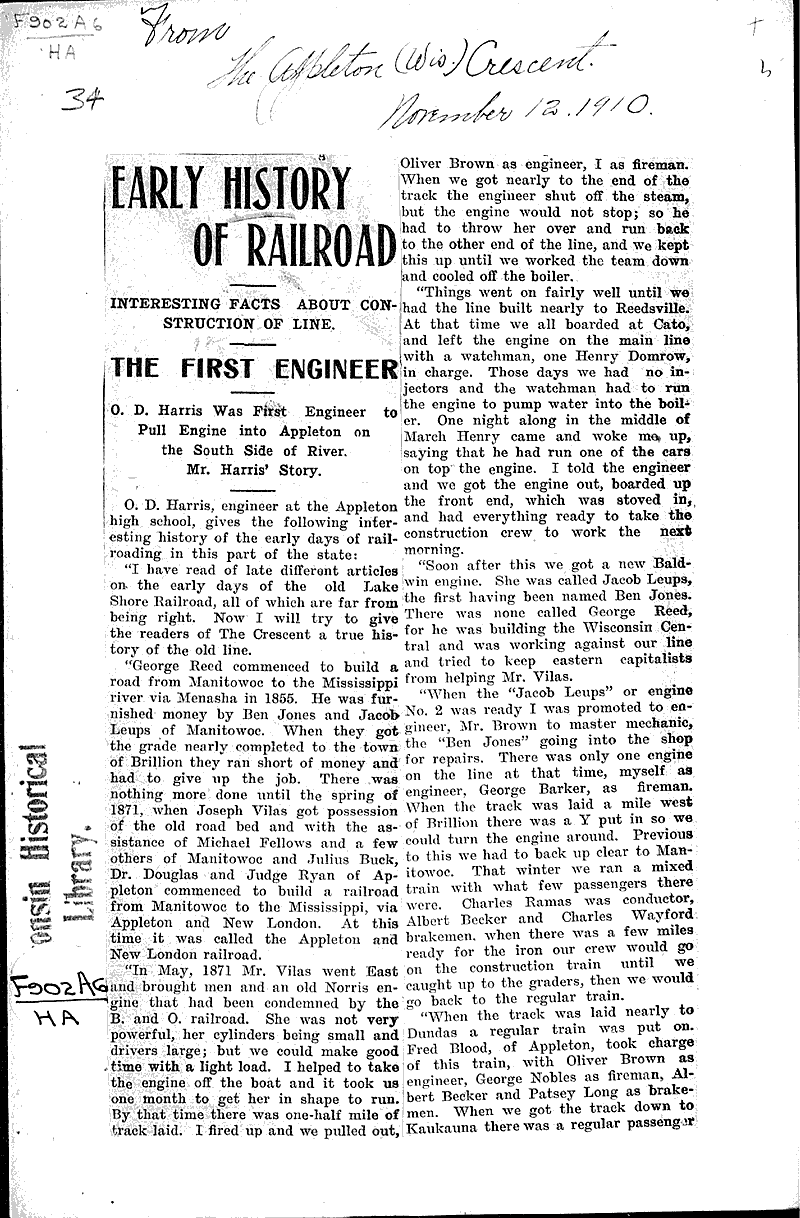  Source: Appleton Crescent Topics: Transportation Date: 1910-11-12