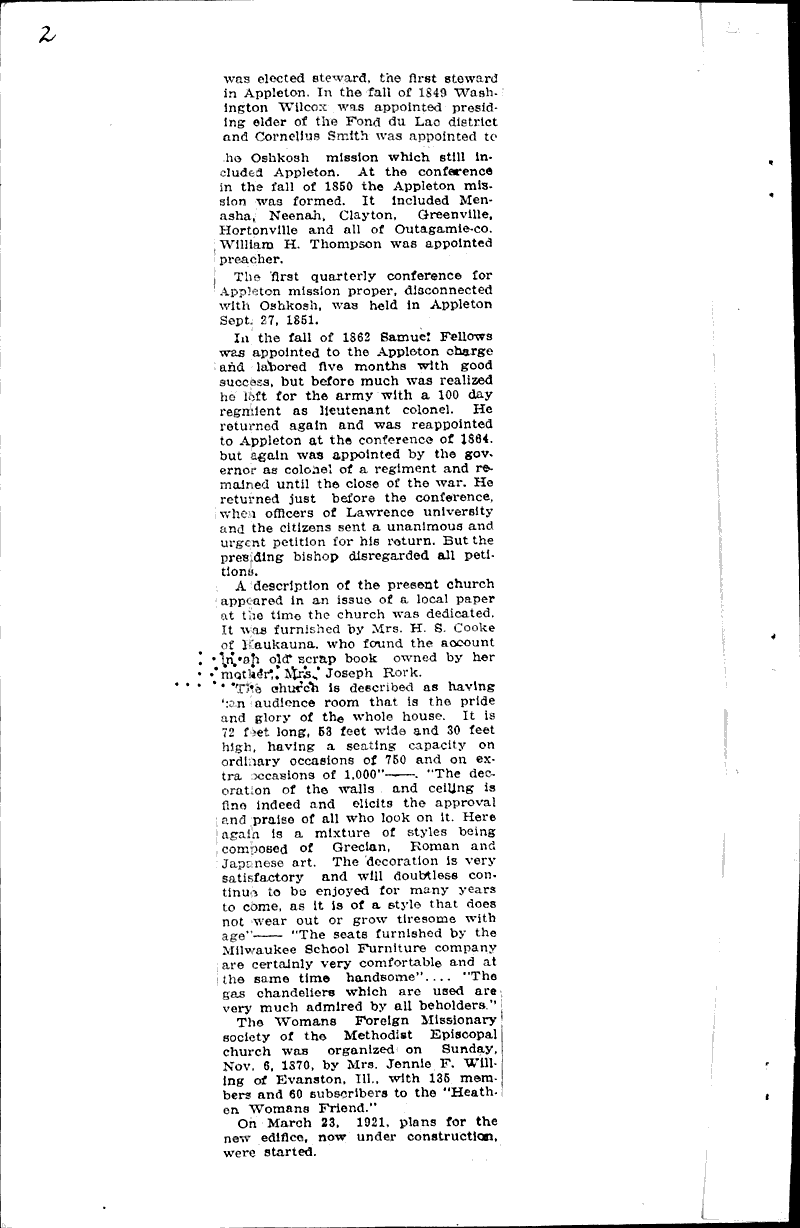 Source: Appleton Post-Crescent Topics: Church History Date: 1924-10-13