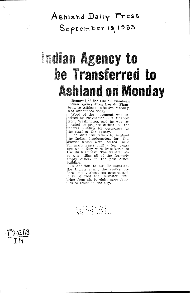  Source: Ashland Daily Press Topics: Indians and Native Peoples Date: 1933-09-15