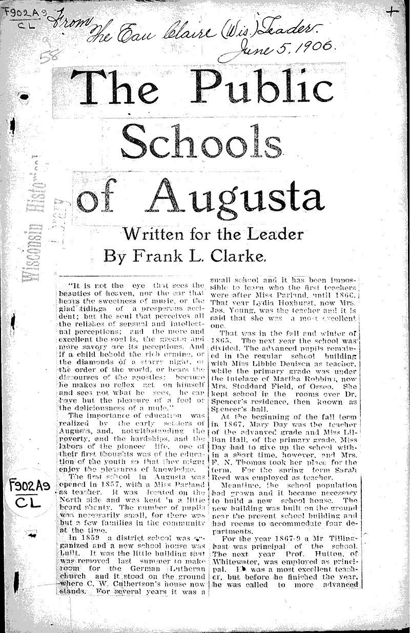  Source: Eau Claire Leader Topics: Education Date: 1906-06-05