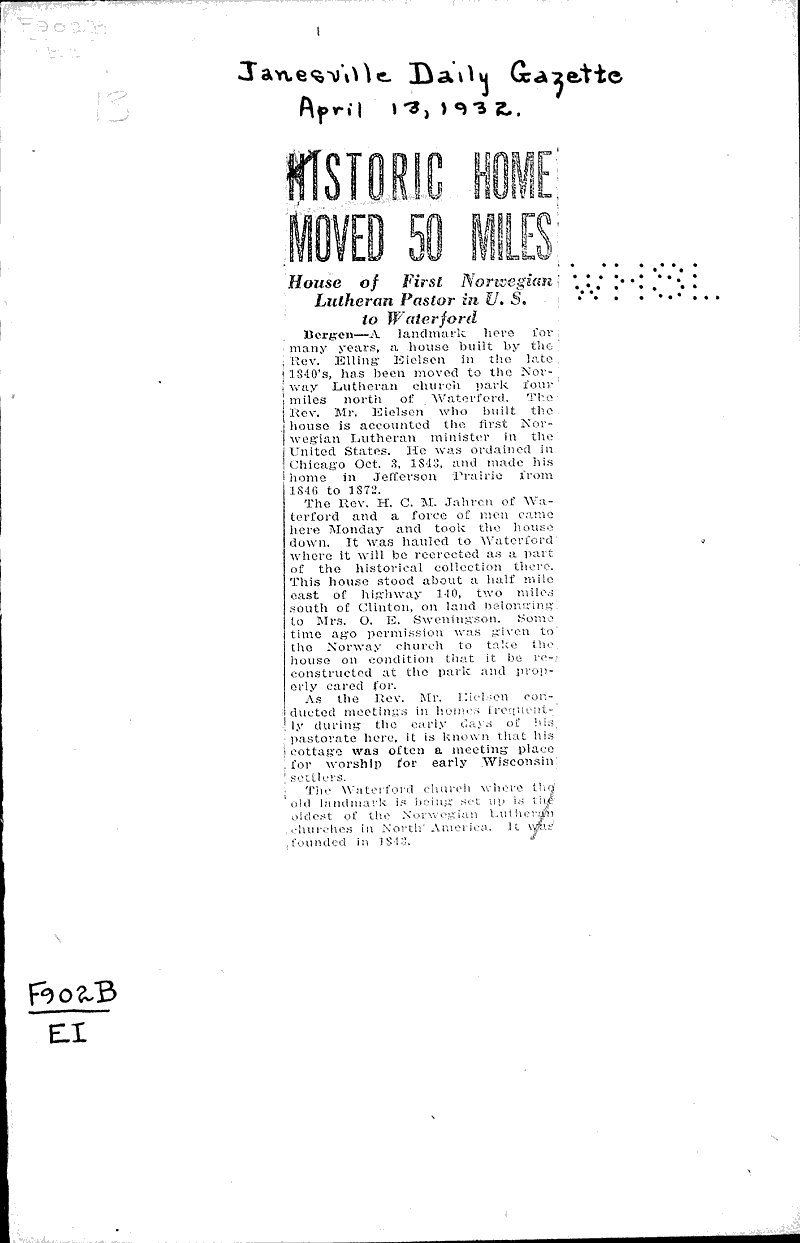  Source: Janesville Daily Gazette Topics: Church History Date: 1932-04-13