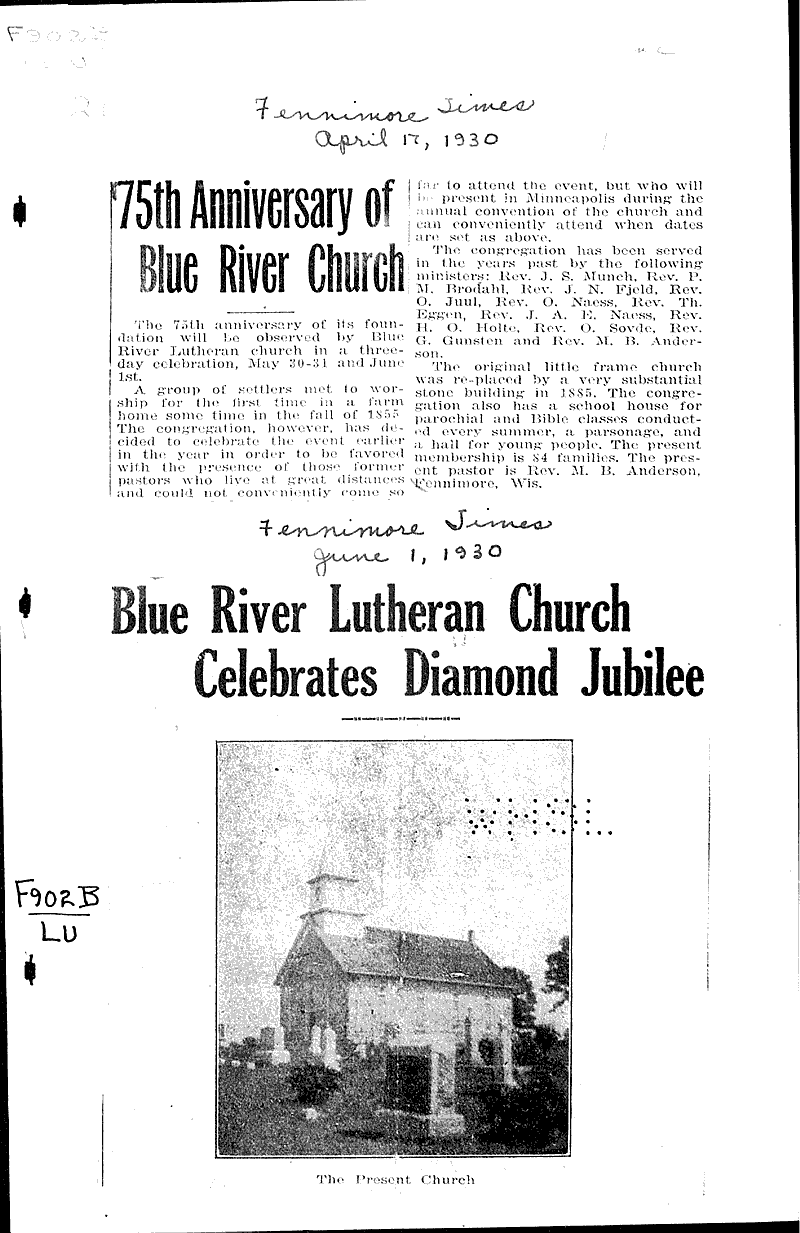  Source: Fennimore Times Topics: Church History Date: 1930-06-01