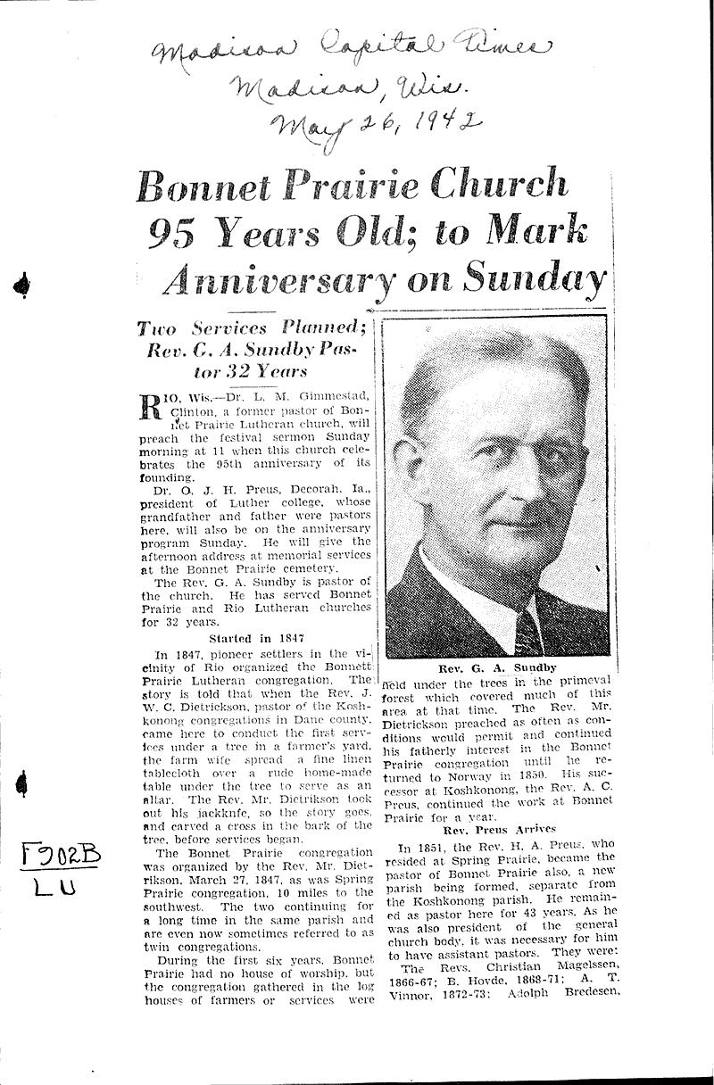  Source: Madison Capital Times Topics: Church History Date: 1942-05-26
